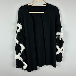 Kobi Halperin Black Fringe Sleeve Knit Cardigan Boho Core L